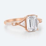 Emerald Cut Lab Grown Diamond Vintage Three Stone Beaded 4-Prong Engagement Ring (2)