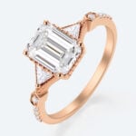 Emerald Cut Lab Grown Diamond Vintage Three Stone Beaded 4-Prong Engagement Ring (4)