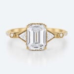 Yellow Gold Vintage Emerald Cut Engagement Rings 1.5 Carat Lab Diamond