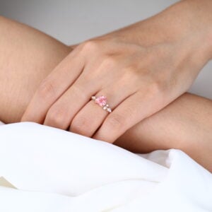 Heart Cut Pink Sapphire Engagement Ring Cluster Bridal Ring