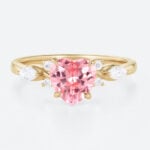 Heart Shaped Ring Yellow Gold Sapphire Engagement Rings Pink Cluster Bridal Ring