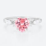 Heart Shaped Ring White Gold Sapphire Engagement Rings Pink Cluster Bridal Ring