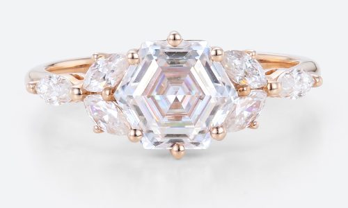 Rose Gold 1.5 Carat Engagement Ring Hexagon Lab Diamond Cluster Rings Rose Gold 1.5 Carat Engagement Ring Hexagon Lab Diamond Cluster Rings