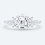 Hexagon Cut Lab Grown Diamond Modern Cluster 6-Prong Engagement Ring in Rose Gold (6)