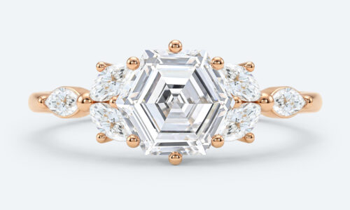 Hexagon Cut Lab Grown Diamond Modern Cluster 6-Prong Engagement Ring in Rose Gold (7)