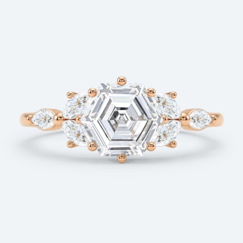 Hexagon Cut Lab Grown Diamond Modern Cluster 6-Prong Engagement Ring in Rose Gold