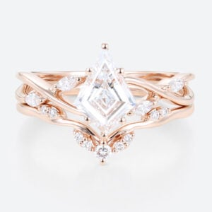 Lab-Grown Diamonds - Lab Created Diamond Wedding Set Rings Vintage 14k Rose Gold Ring