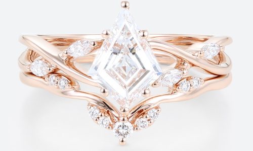 Kite Cut Lab Diamond Bridal Ring Set Intertwined Vine Engagement Ring (1) Kite Cut Lab Diamond Bridal Ring Set Intertwined Vine Engagement Ring (1)