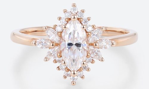 Marquise Halo Engagement Ring Rose Gold Stackable Rings