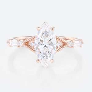 Marquise Cut Lab Grown Diamond Engagement Ring Rose Gold Elegant Bridal Ring