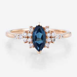 London Blue Topaz Engagement Rings Rose Gold Marquise Promise Ring