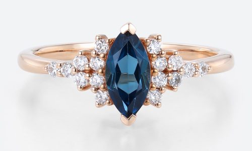 London Blue Topaz Engagement Rings Marquise Unique Rings for Women