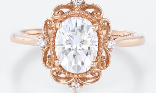 Lab Grown Diamond Oval Engagement Ring Vintage Style Rings