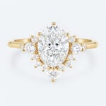1.5ct Colorless VS+ Oval Cut Lab Grown Diamond Classic Cluster 6-Prong Engagement Ring in yellow Gold