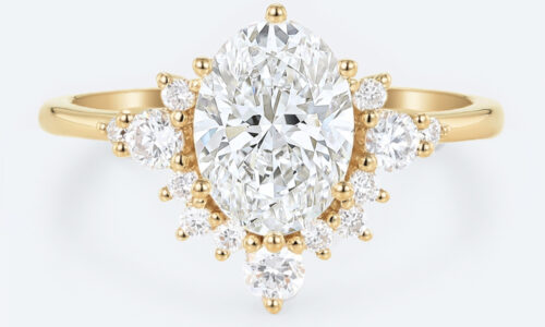 1.5ct Colorless VS+ Oval Cut Lab Grown Diamond Classic Cluster 6-Prong Engagement Ring in yellow Gold