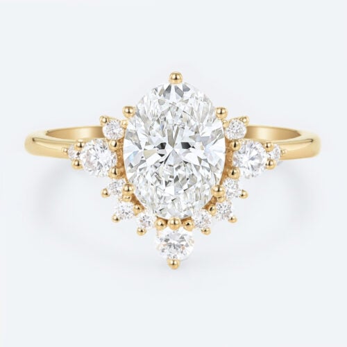 1.5ct Colorless VS+ Oval Cut Lab Grown Diamond Classic Cluster 6-Prong Engagement Ring in yellow Gold