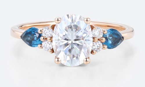 Vintage Rose Gold Engagement Rings Lab Diamond with Pear London Blue Topaz Ring Vintage Rose Gold Engagement Rings Lab Diamond with Pear London Blue Topaz Ring