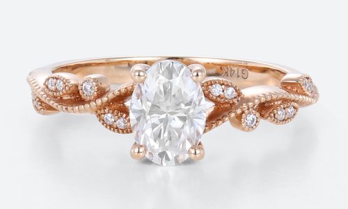 Rose Gold Oval Cut Wedding Ring 1ct Colorless VS+ Oval Cut Vintage Lab-Grown Diamond Ring