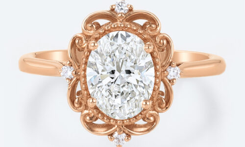Lab Grown Diamond Oval Engagement Ring Vintage Style Rings in rose gold