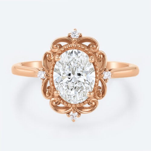 Lab Grown Diamond Oval Engagement Ring Vintage Style Rings in rose gold