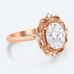 Oval Cut Lab Grown Diamond Floral Milgrain 4-Prong Engagement Promise Ring (3)