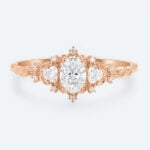 Rose Gold Oval Ring with Diamonds Lab Created Vintage Promise Rings