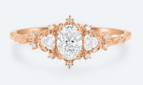 Rose Gold Oval Ring with Diamonds Lab Created Vintage Promise Rings