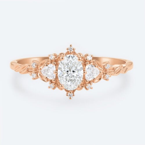 Rose Gold Oval Ring with Diamonds Lab Created Vintage Promise Rings