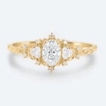 Yellow Gold Oval Ring with Diamonds Lab Created Vintage Promise Rings