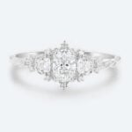 White Gold Oval Ring with Diamonds Lab Created Vintage Promise Rings