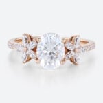 Rose Gold Floral Engagement Rings Lab Diamonds Oval Diamond Wedding Ring