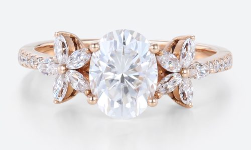 Rose Gold Floral Engagement Rings Lab Diamonds Oval Diamond Wedding Ring