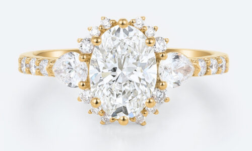 Oval Cut Lab Grown Diamond Engagement Ring Unique Yellow Gold Bridal Ring