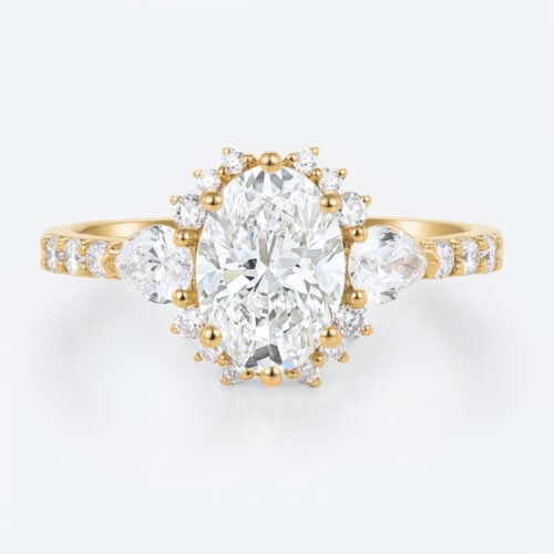 Oval Cut Lab Grown Diamond Engagement Ring Unique Yellow Gold Bridal Ring
