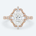 Oval Cut Lab Grown Diamond Vintage Halo 4-Prong Engagement Promise Ring in Rose Gold (6)