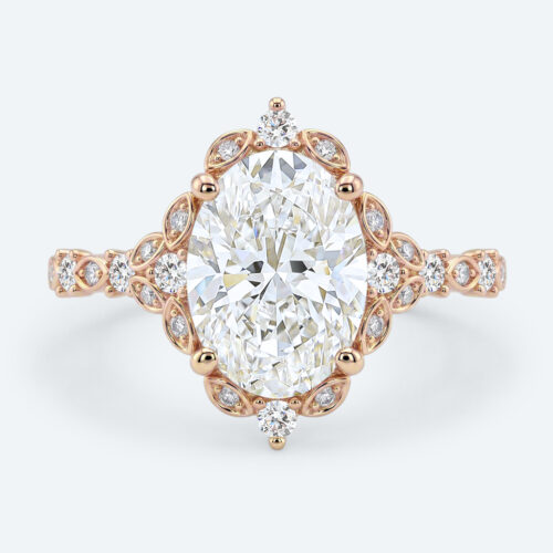 Oval Cut Lab Grown Diamond Vintage Halo 4-Prong Engagement Promise Ring in Rose Gold