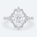 Oval Cut Lab Grown Diamond Vintage Halo 4-Prong Engagement Promise Ring in Rose Gold (7)