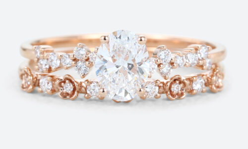 Lab Created Diamond Bands Rose Gold Oval Diamond Wedding Ring