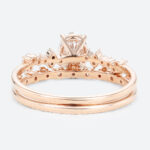 Oval Cut Lab Grown Diamonds Cluster Bridal Ring Set with Blossom Wedding Band (5)