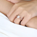 Oval Cut Lab Grown Diamonds Cluster Bridal Ring Set with Blossom Wedding Band (6)