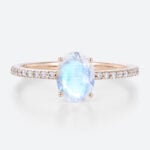 Simple Stacked Moonstone Wedding Rings Pave Diamond Ring Band