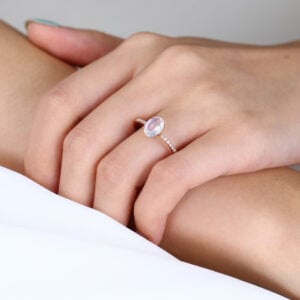 Simple Stacked Moonstone Wedding Rings Pave Diamond Ring Band