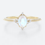 Moonstone Ring Oval Engagement Rings Gold Unique Promise Rings