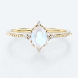 Moonstone Ring Oval Engagement Rings Gold Unique Promise Rings