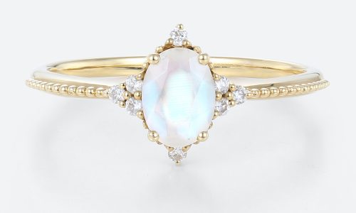 Moonstone Ring Oval Engagement Rings Gold Unique Promise Rings