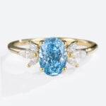 1.5ct Lab Grown Blue Diamonds Rings Oval Classic Engagement Rings in yellow gold