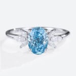1.5ct Lab Grown Blue Diamonds Rings Oval Classic Engagement Rings in white gold