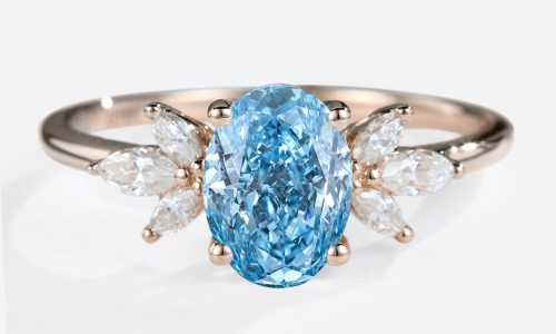 Rose Gold Lab Grown Blue Diamonds Rings Oval Classic Engagement Rings