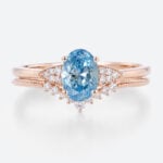 Rose Gold Blue Lab Grown Diamond Rose Gold 1.5 Ct Oval Diamond Ring Set