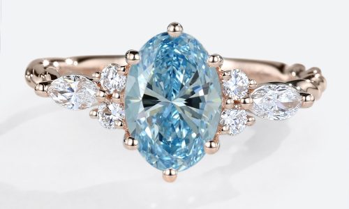 Rose Gold Rings for Women Lab Grown Blue Diamonds Oval Ring